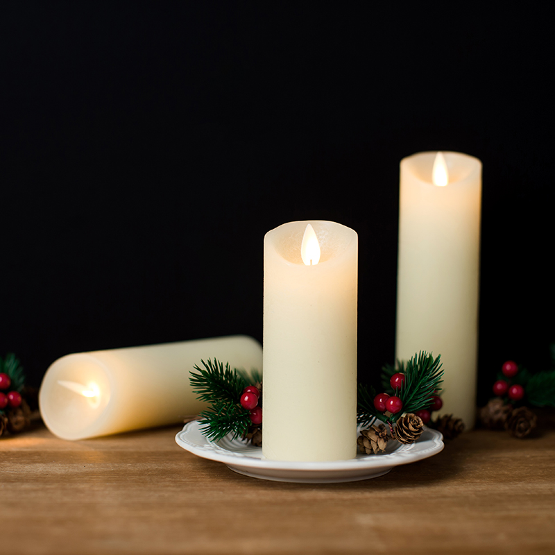 3-pack elfenben flimrande flamlösa pelarljus