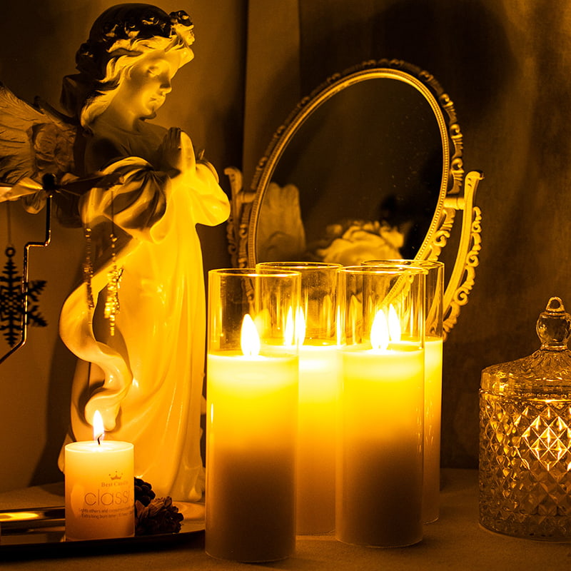 Set med 4 Slim Ivory batteridrivna glasljus