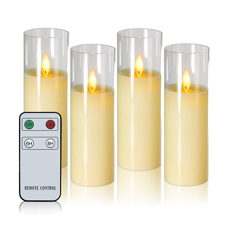 Set med 4 Slim Ivory batteridrivna glasljus