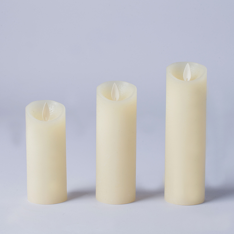 3-pack elfenben flimrande flamlösa pelarljus