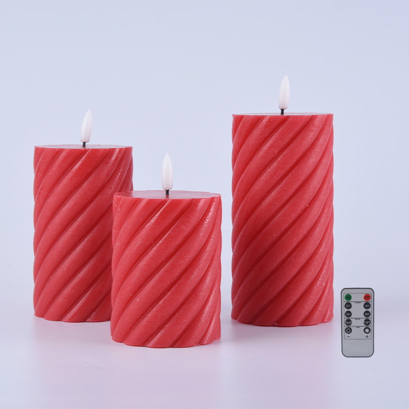 3-pack röd spiral flamlösa pelarljus