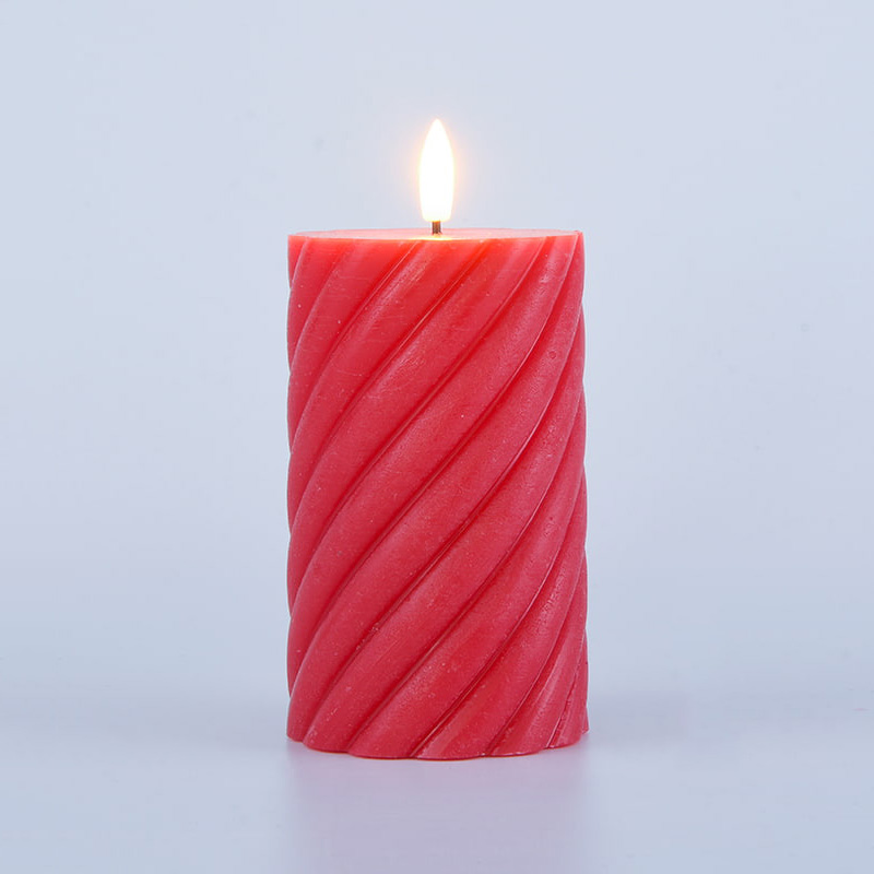 3-pack röd spiral flamlösa pelarljus 3-pack röd spiral flamlösa pelarljus